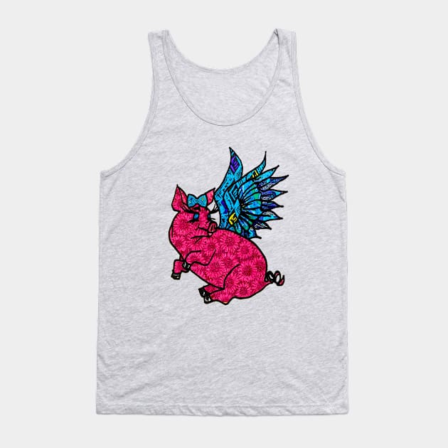 Floral Flying Pig Tank Top by artbyomega